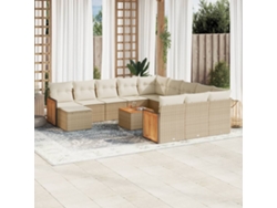 Conjunto de sofá de jardín de 13 piezas con cojines, mimbre sintético beige, Dkd Home Decor