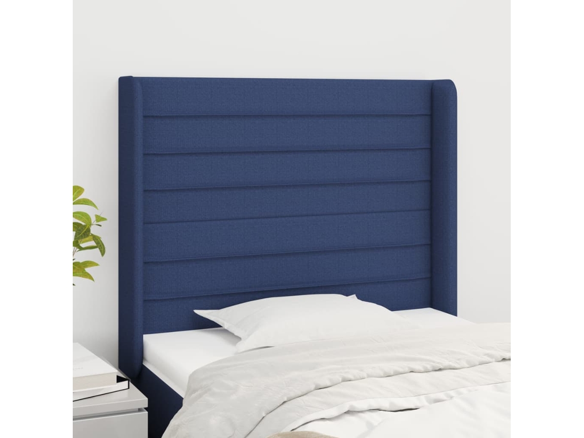 Cabecero Con Orejas De Tela Azul 93x16x118/128 Cm