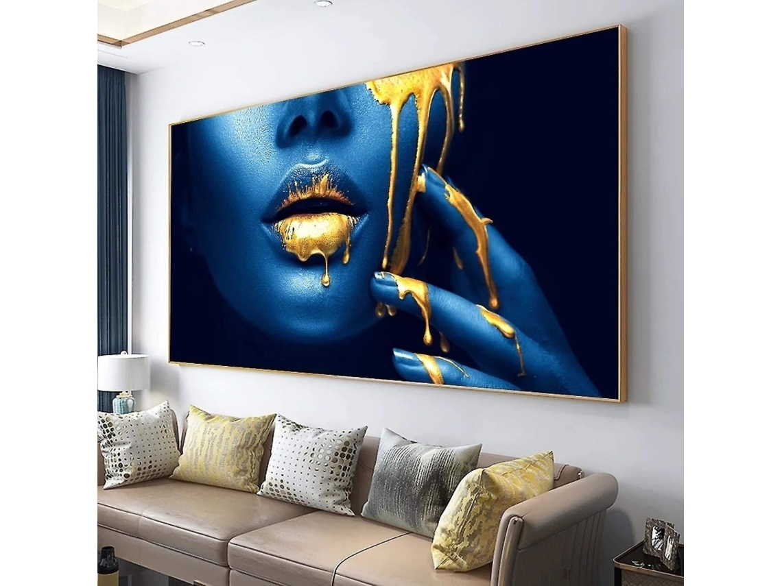 Pósters Y Láminas De Arte En Lienzo Con Rostro De Mujer Africana Grande De 50*100 Cm, Labios Dorados, Lienzo P