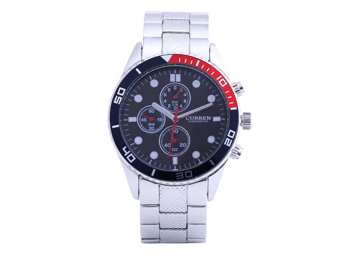 Reloj Hombre Cuadro Redondo Acero Inoxidable Quartz Impermeable Calendario Casual Negra Blanca