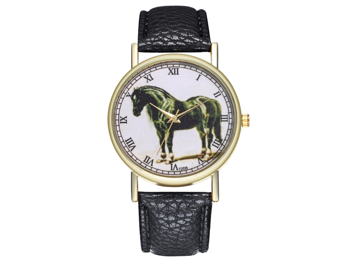 Reloj De Pulsera Unisex Informal De Cuarzo Con Estampado De Caballo Negro, Marca Fashionado.