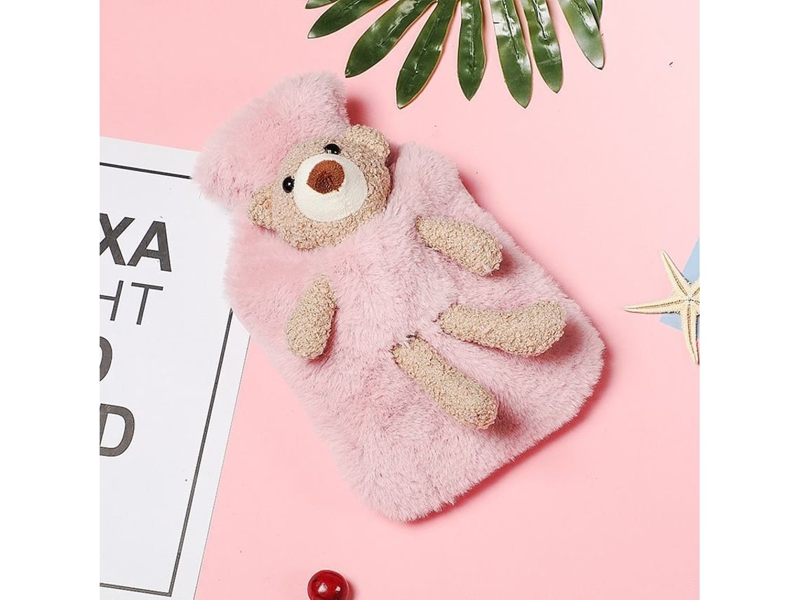 Bolsa De Agua Caliente Linjou Con Funda De Oso Suave Para Aliviar El Dolor De Hombro (1l, Rosa)