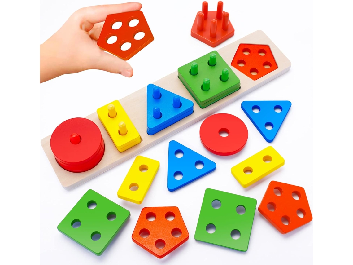 Juguetes para niños pequeños de 1 2 3 4 años, juguetes de clasificación y apilamiento de madera (3 en 1 Multi_Play) para niños pequeños en edad preesc JEDBESETZT