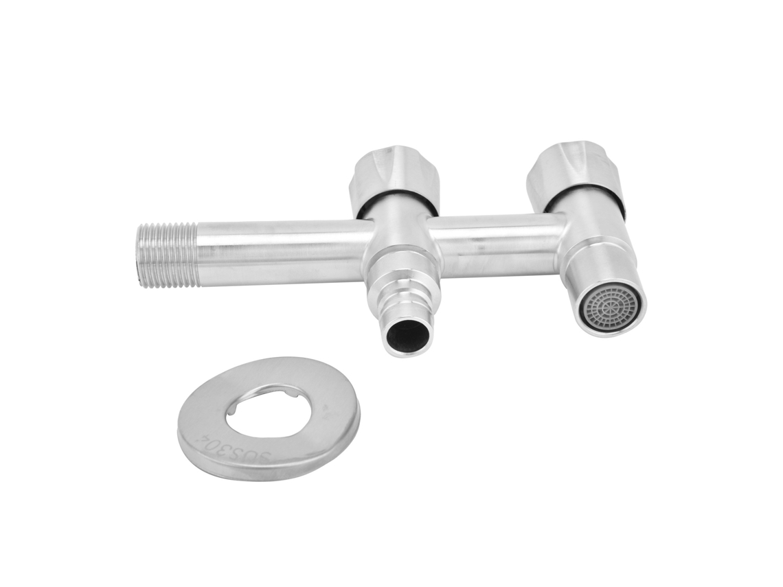 Grifo de acero inoxidable G1/2, 1 entrada, 2 salidas para lavadora