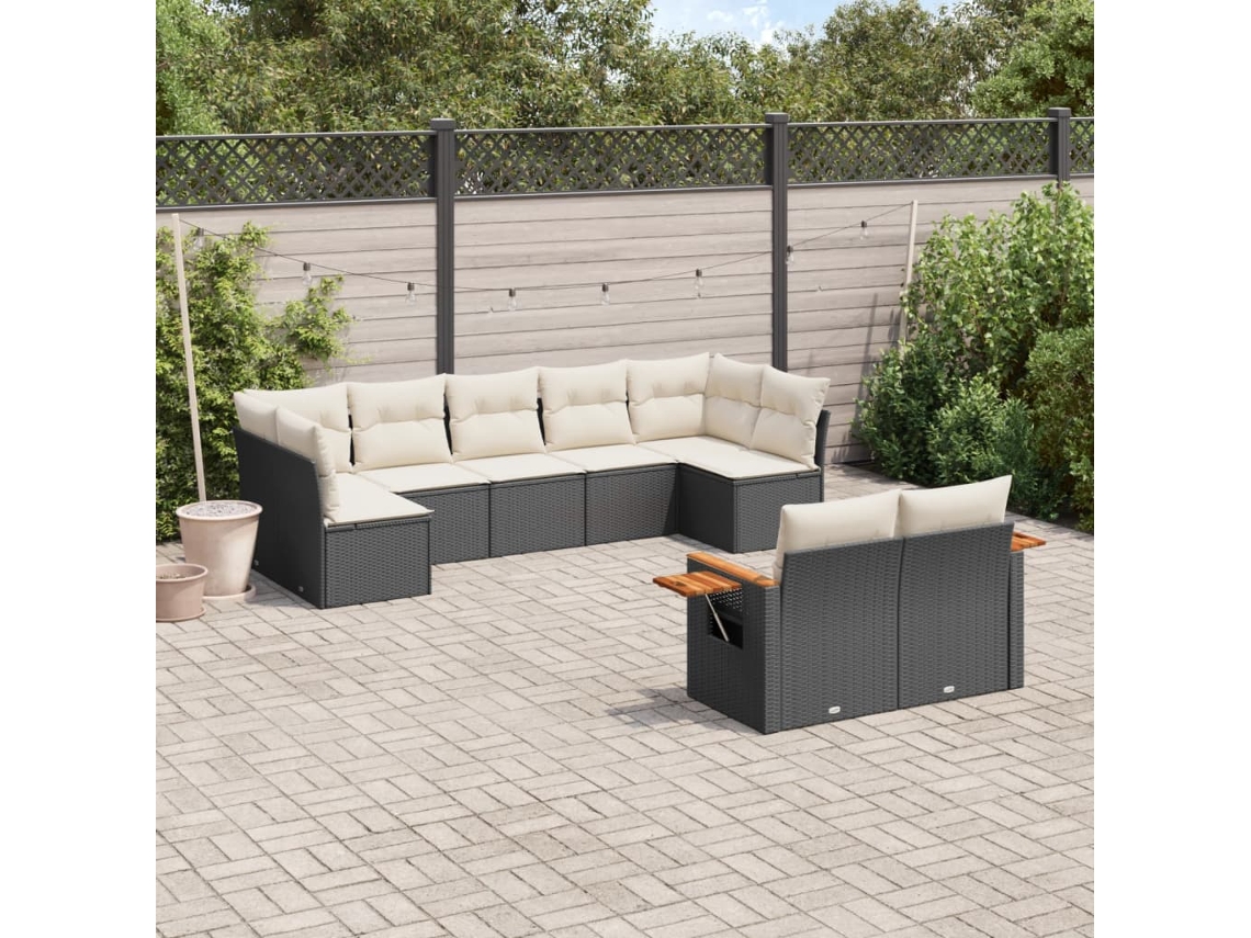 Conjunto de sofá de jardín de 9 piezas con cojines, ratán negro, Dkd Home Decor