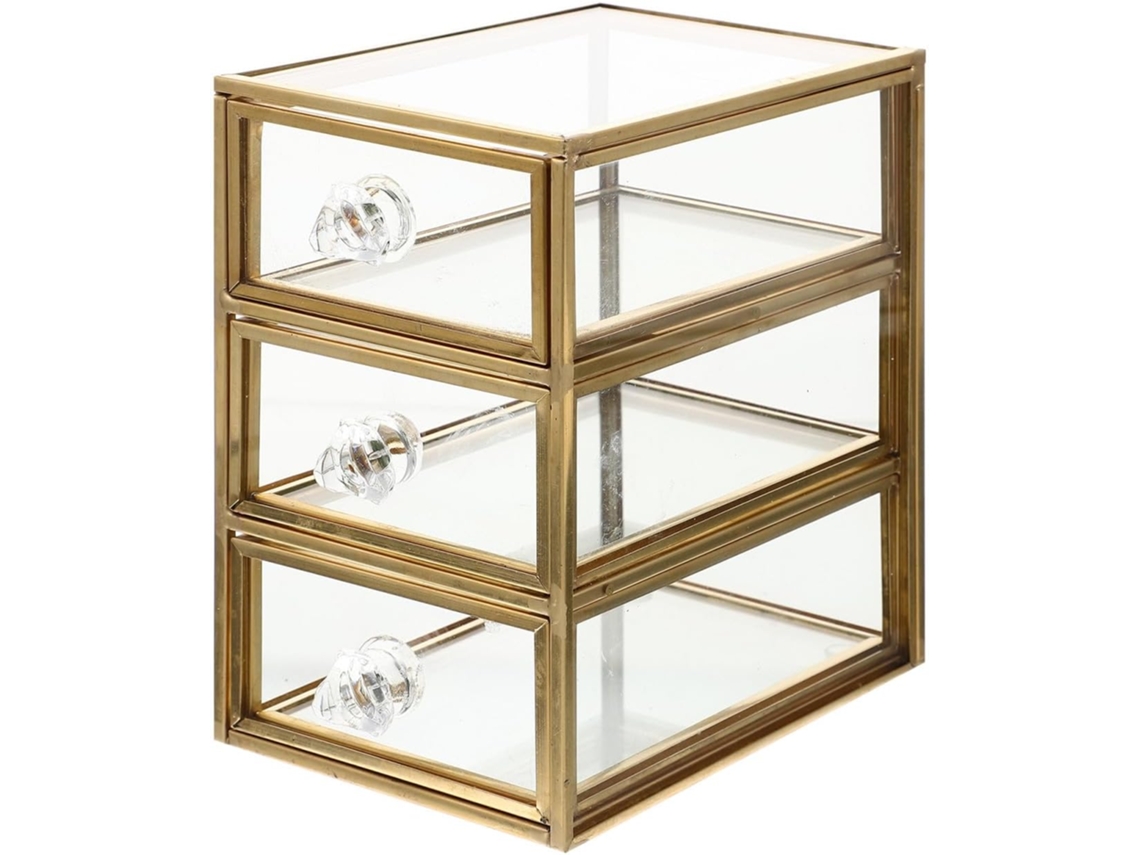 Joyería Aleación Cristal 3 Cajones Capacidad Fácil Abrir Cerrar Prueba Polvo Ideal Guardar Cosméticos Joyas
