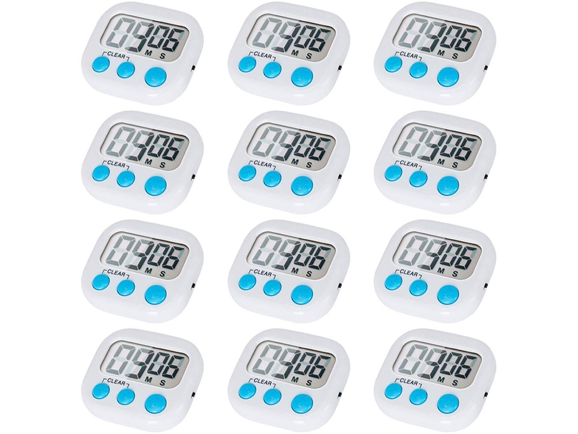 Temporizador de cocina digital, alarma fuerte con botón de encendido/apagado, pantalla LCD grande, configuración de memoria para tiempos anteriores, paquete con