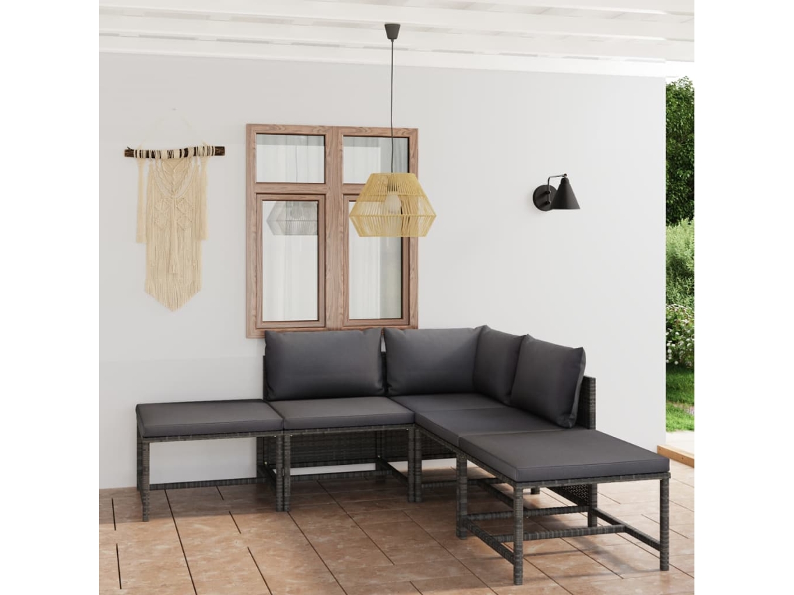 Conjunto de jardín de 6 piezas con cojines de mimbre gris de DKD Home Decor