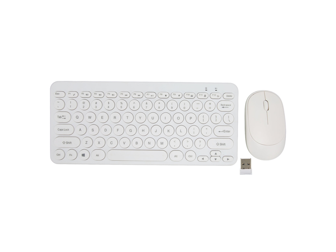 Kit Teclado E Mouse Sem Fio 2.4g 78 Teclas Capa Redonda Mudo Ergonomico Para Escritorio Branco