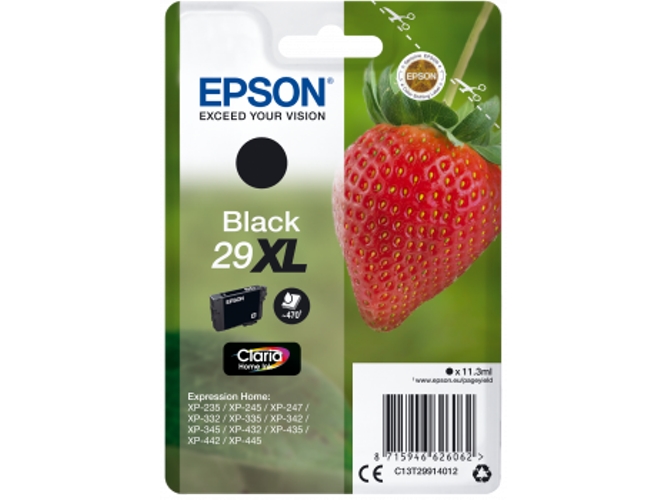 Cartucho de tinta original EPSON, 29, Fresa 11,3 ml , Negro, XL, C13T29914012, T2991