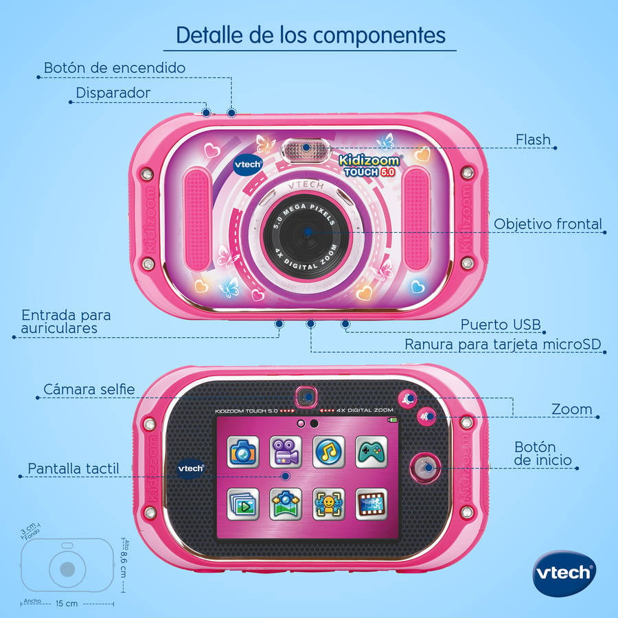 Kidizoom Touch 5.0 color rosa de fotos digital infantil con pantalla vtech 80163557