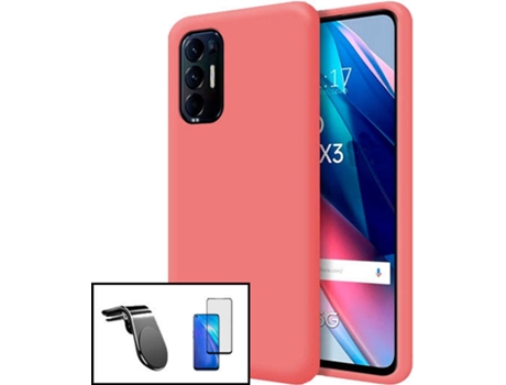 Kit Carcasa y Soporte Magnético para Auto Oppo Find X3 Neo PHONECARE Silicone Rosa