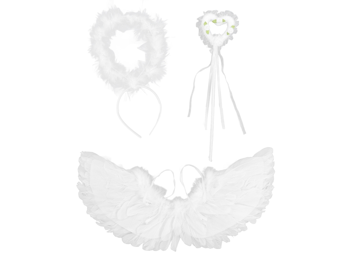 Ats-conjunto De 3 Alas De Ángel Blancas Plumas Para Niños Adultos Diadema Varita Disfraz Halloween Navidad Fiesta