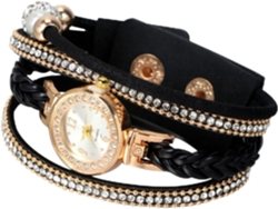 Elegante Reloj Pulsera Cuarzo Estilo Moderno Mujer Cristales Brazalete Acero Inoxidable Trenzado Color Negro