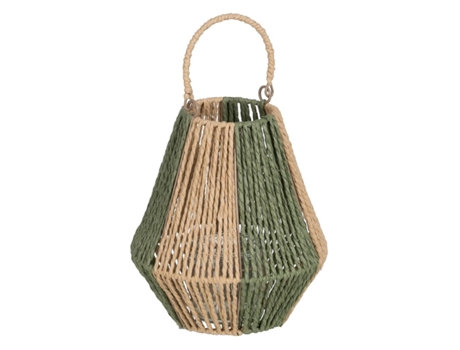 Farol Portavelas Farol Verde Beige Metal Papel Cristal 21,5 x 21,5 x 23 cm BIGBUY HOME