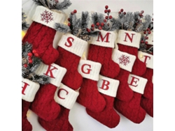 Medias navideñas con alfabeto y copos de nieve rojos, medias navideñas, adornos para árbol de Navidad Hengjian