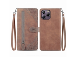 Brown2026 Embossed Flower Zipper Leather Phone Case For Blackview A96