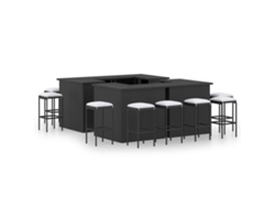 16 Pcs Conjunto De Bar P/ Jardim C/ Almofadões Vime Pe Preto Dkd Home Decor
