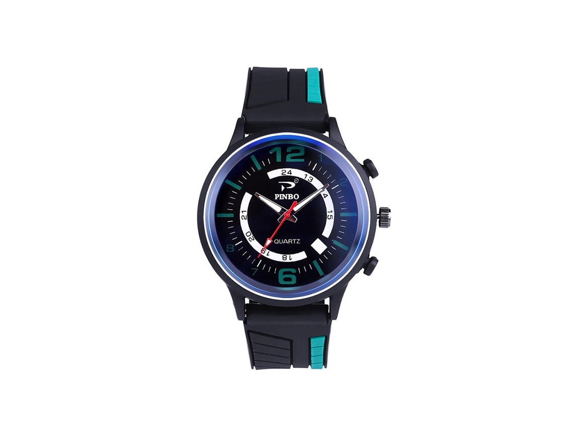 Reloj De Pulsera Deportivo De Cuarzo Para Hombre Con Correa De Silicona Verde.