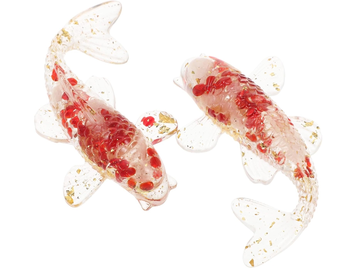 Juego 2 Adornos Cristal Natural Figuras Peces Carpa Blanco Vidrio Adorno Compacto Resistente Oficina Koi Rojo