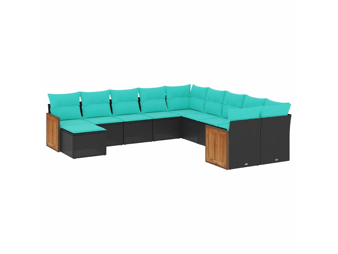 Maison Exclusive - Conjunto De Sofá De Jardín De 11 Piezas Con Cojines, De Poliratán Negro