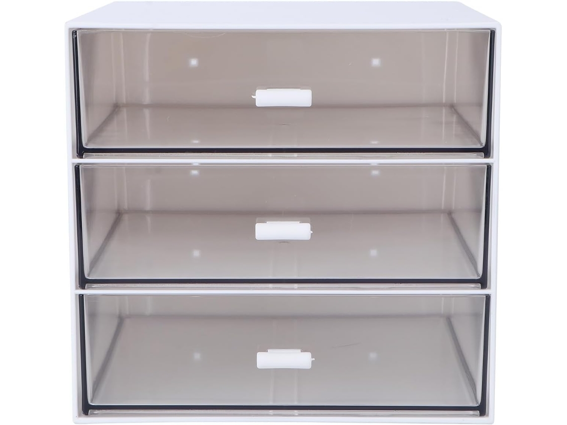 Caja De Almacenamiento Multifuncional De Plástico Blanco Transparente Con 3 Compartimentos.