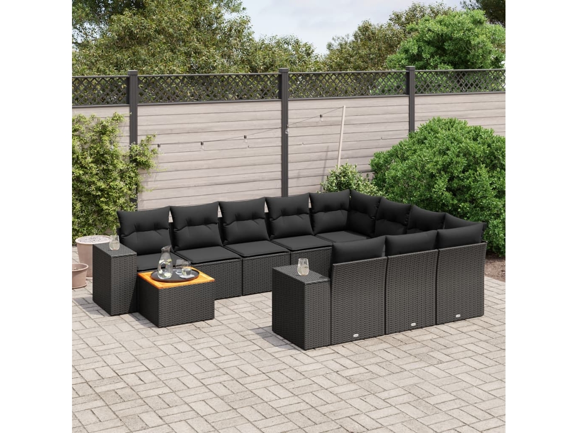 Conjunto de sofá de jardín de 11 piezas con cojines de mimbre sintético negro de DKD Home Decor