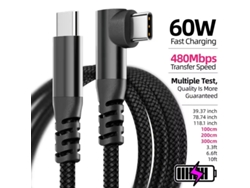 Cable Acodado Pd60w Tipo C A Tipo C, Transmisión De Datos, 1 M/2 M De Largo