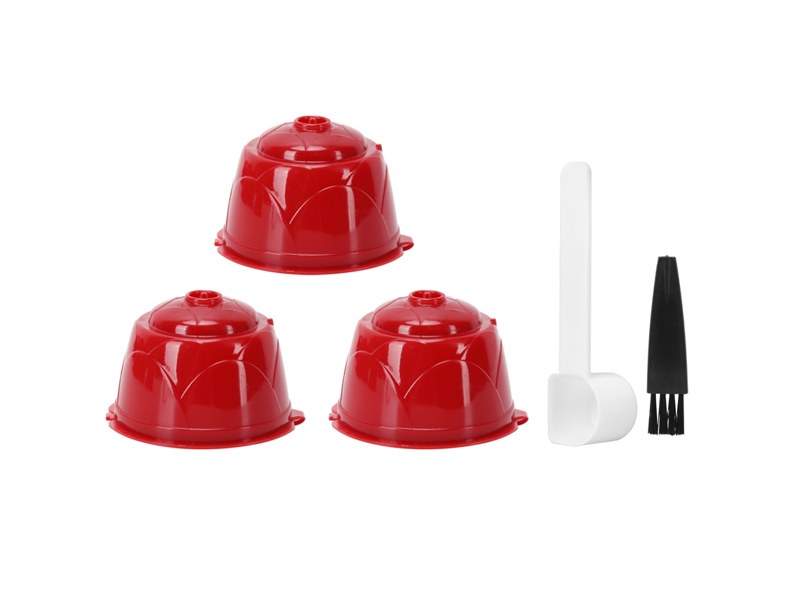 Kit de filtro, cuchara y cepillo reutilizables para cápsulas de café Dolce Gusto (3 cápsulas rojas, 1 cuchara, 1 cepillo)