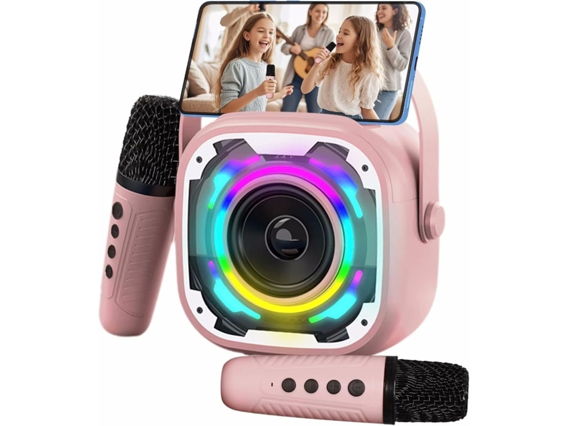Mini máquina de karaoke sin Bluetooth con micrófono dual para fiestas de entretenimiento rosa Yizhood