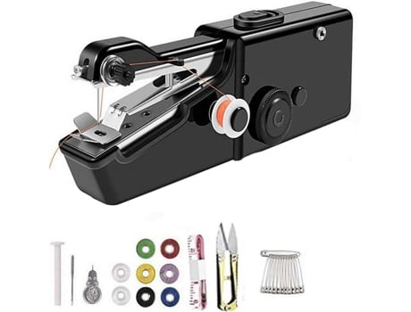 Mini máquina de coser inalámbrica portátil Essential para manualidades de costura rápidas en casa, color negro BISBISOUS