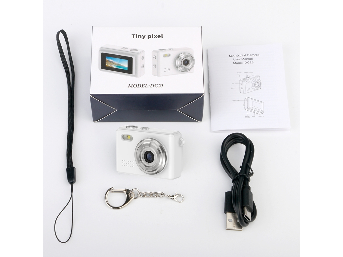Cámara digital compacta MDUG HD 1080p con flash, batería de larga duración y grabación de vídeo (blanca, 8 GB)