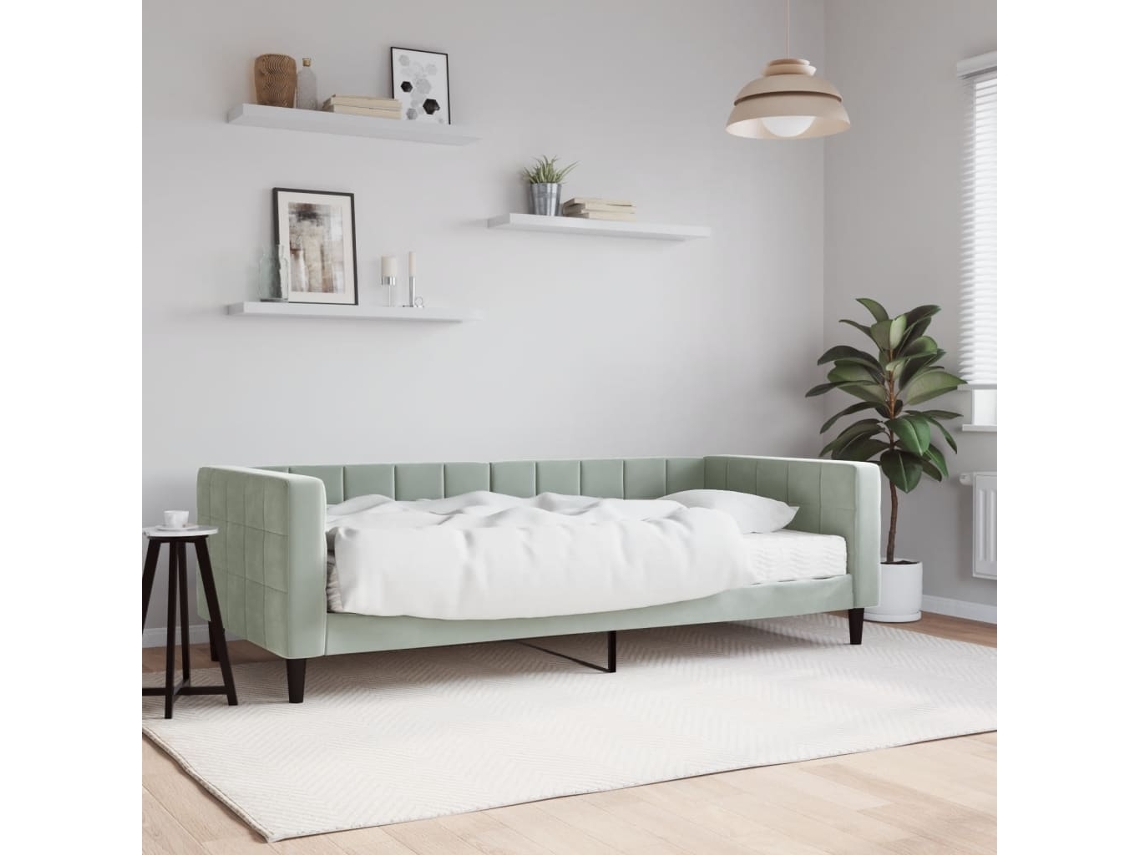 Sofá Cama Con Colchón Terciopelo Gris Claro 90x190 Cm