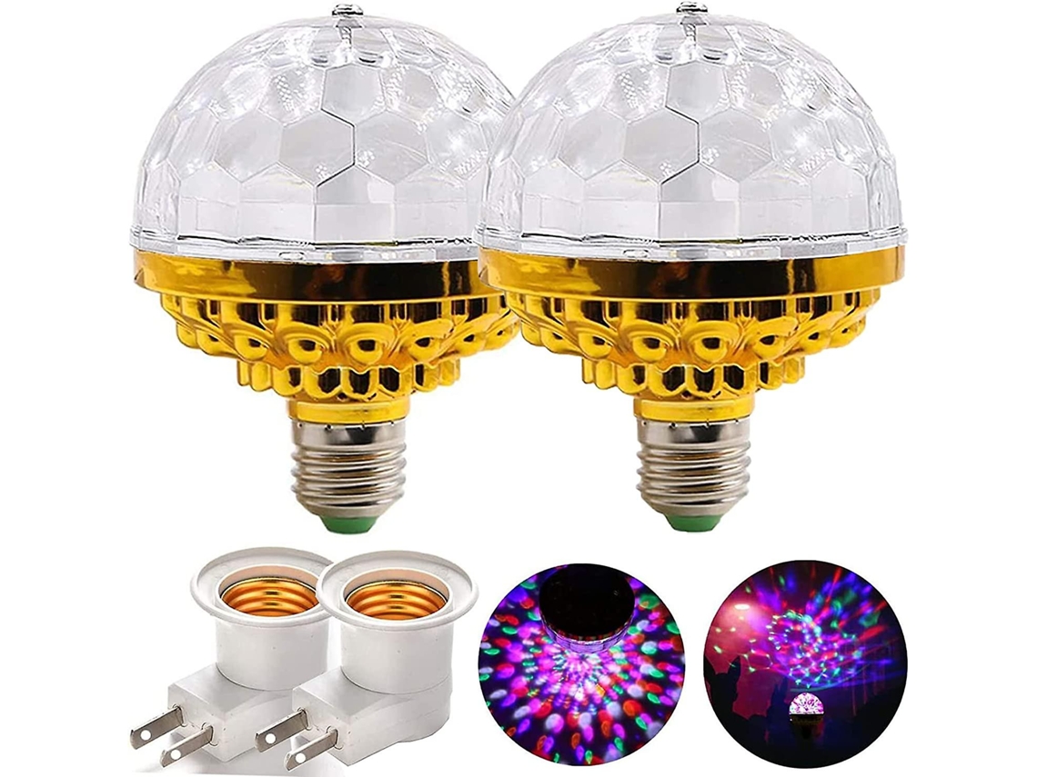 2 Peças de Luz de Discoteca  com Soquetes Led Rgb Lâmpada de Festa Estroboscópica
