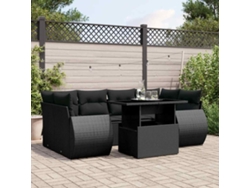 Conjunto de sofá de jardín de 7 piezas con cojines de mimbre negro de DKD Home Decor