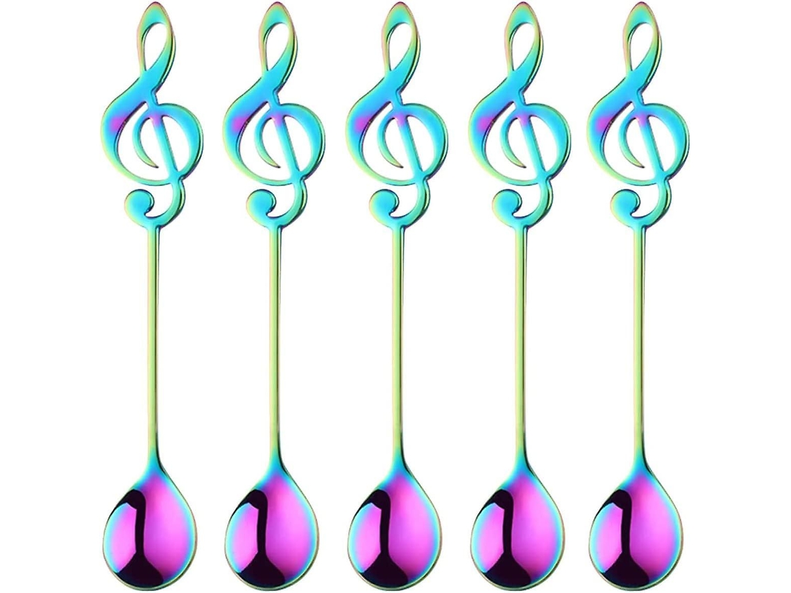 Cucharas Postre Mini Con Símbolo Musical, 15.5cm, Acero Inoxidable 430, Coloridas, Lavavajillas Seguro
