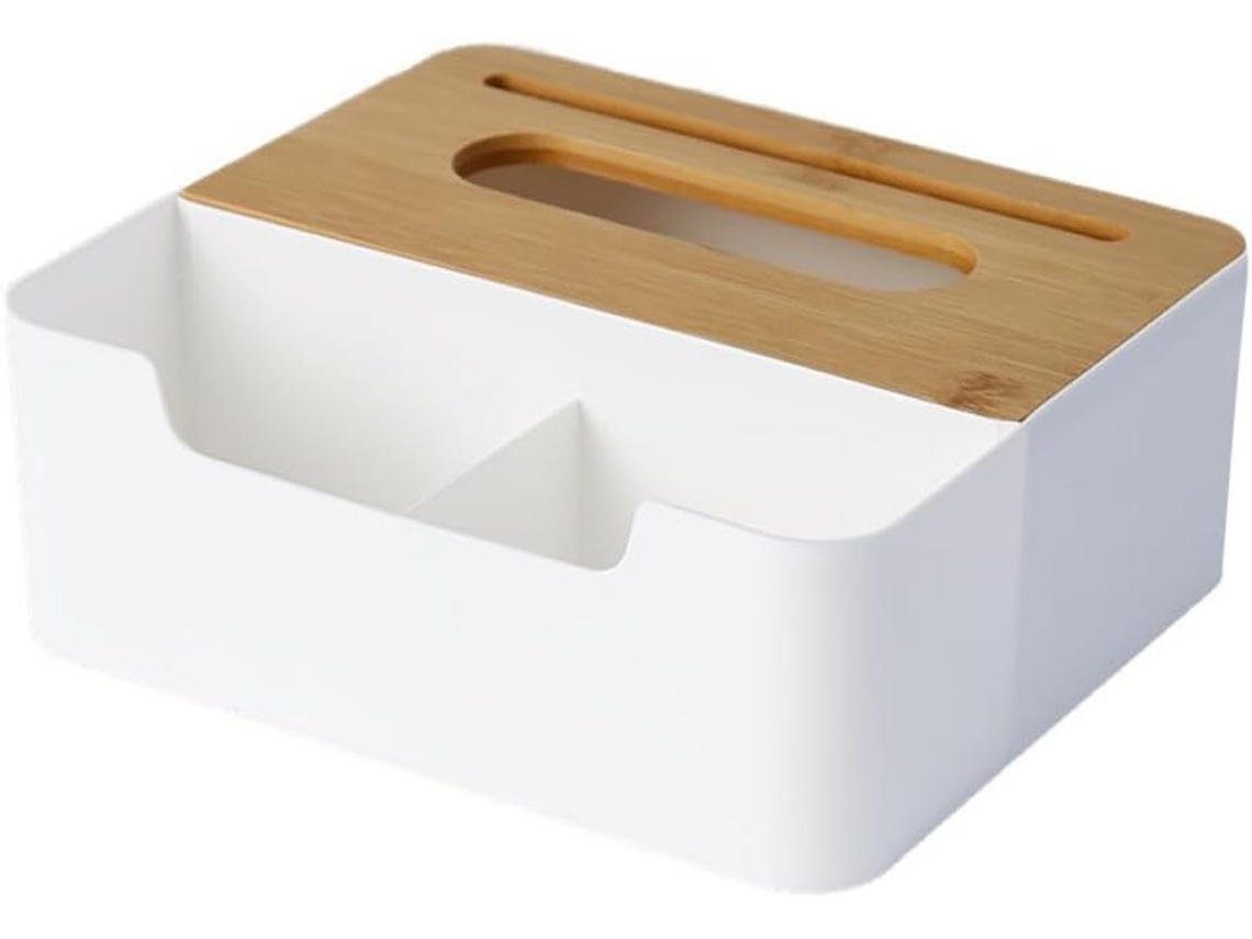 Caja Multifuncional De Polipropileno Para Pañuelos Con Tapa Extraíble De Bambú Reciclado, 21, 5 X 18 X 2