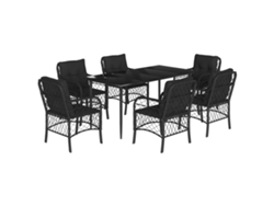 Conjunto 7 de comedor de jardín VIDAXL y cojines ratán sintético negro