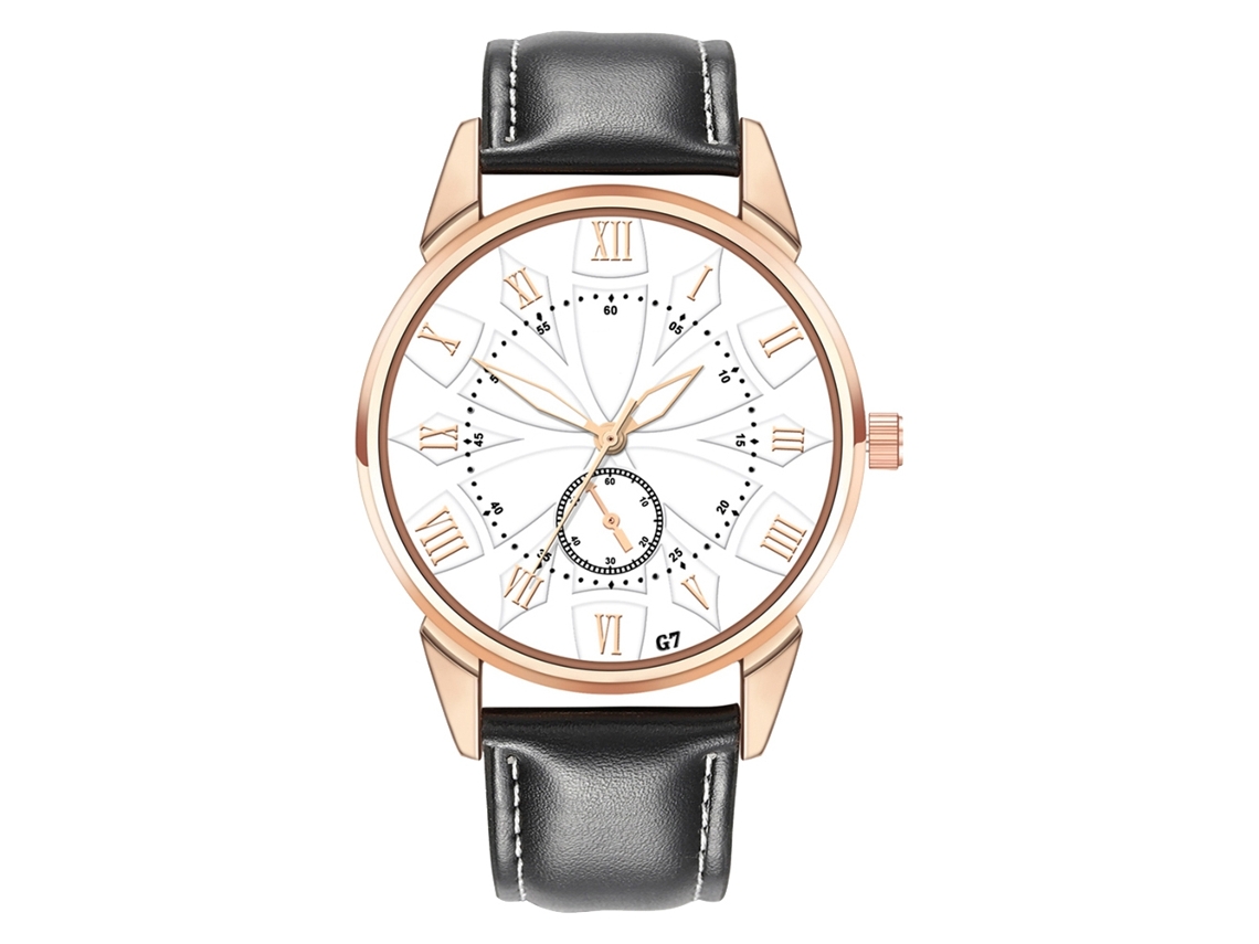 Reloj De Cuarzo Informal Para Hombre Con Correa De Piel Sintética En Blanco Y Negro.
