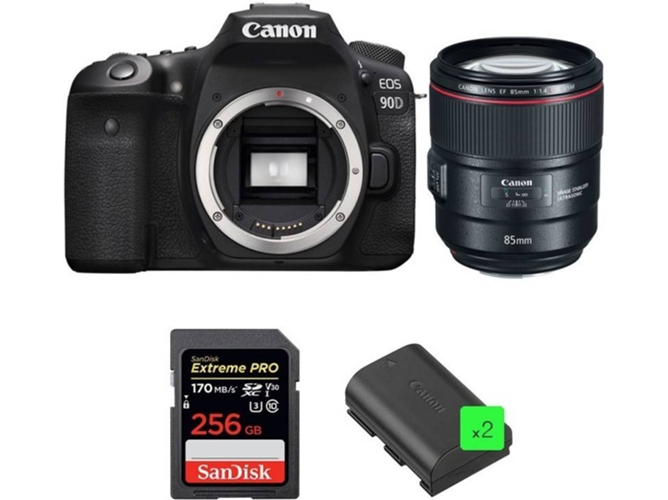 Kit Cámara Réflex CANON EOS 90D + EF 85mm f/1.4L IS USM + SanDisk 256GB + 2 LP-E6N