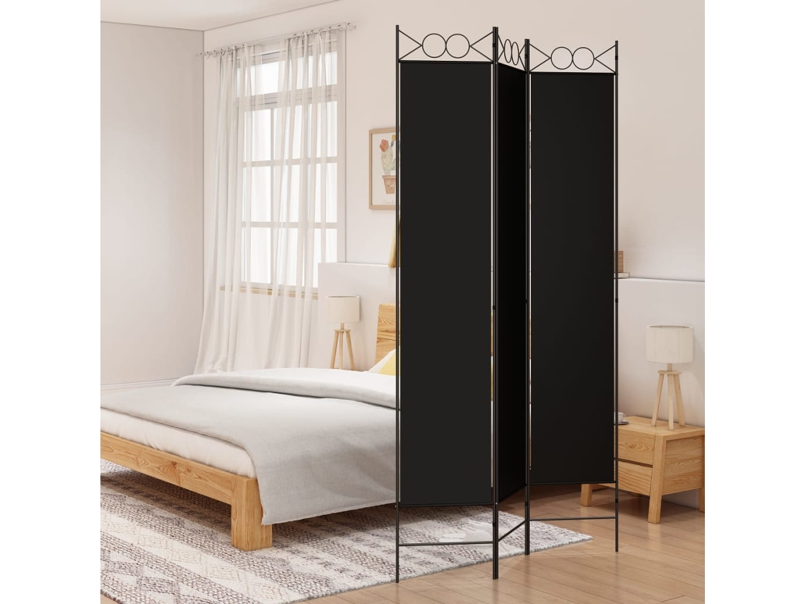 Separador de ambientes con 3 paneles, 120x220 cm, tela negra.