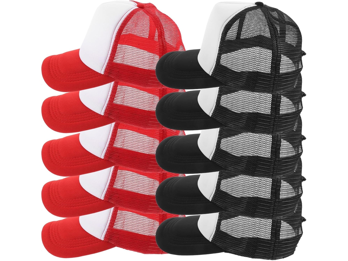 Paquete de 10 gorras de béisbol de malla SFUSHOS, ajustables, negras y rojas.