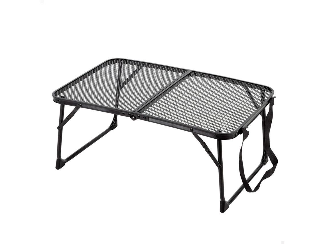 AKTIVE Mesa plegable pequeña camping maletín antivuelco y ultraligera negra para barbacoa