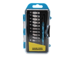 Juego de 14 herramientas para grabar madera con afilador manual y cuchillas de goma (azul)