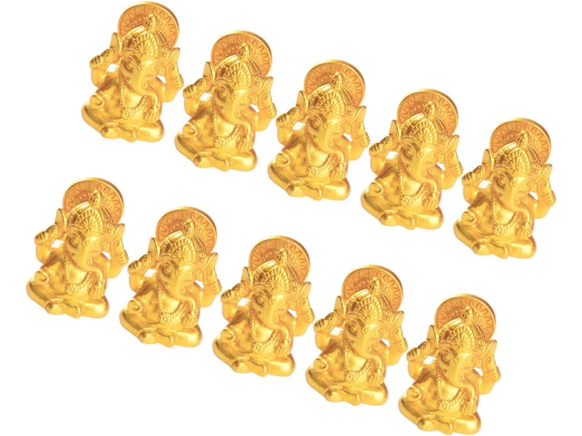 Conjunto 10 Esculturas Elefantes Ganesh Resina Dorada Decoración Lujosa Templos Oficinas Hogar Símbolo Éxito