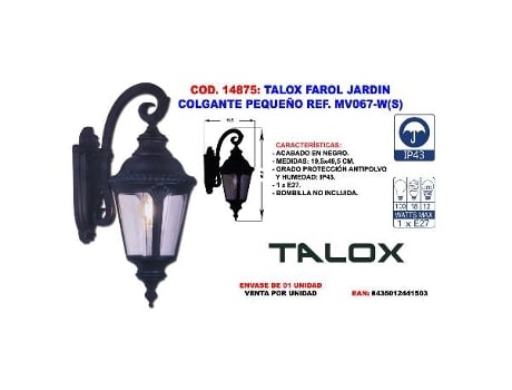 Talox farol jardin colgante pequeño ref. mv067-w(s)