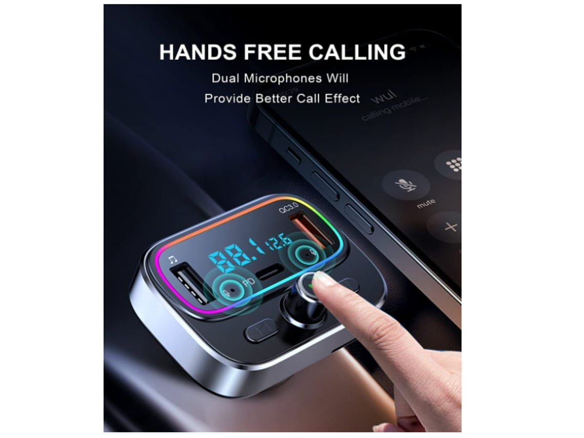 Transmisor Bluetooth Fm para el coche, inalámbrico Bluetooth 5.0 adaptador  de radio del coche Transmisor Qc 3.0 Dual USB Car Charger Kits con manos  libres llamadas música
