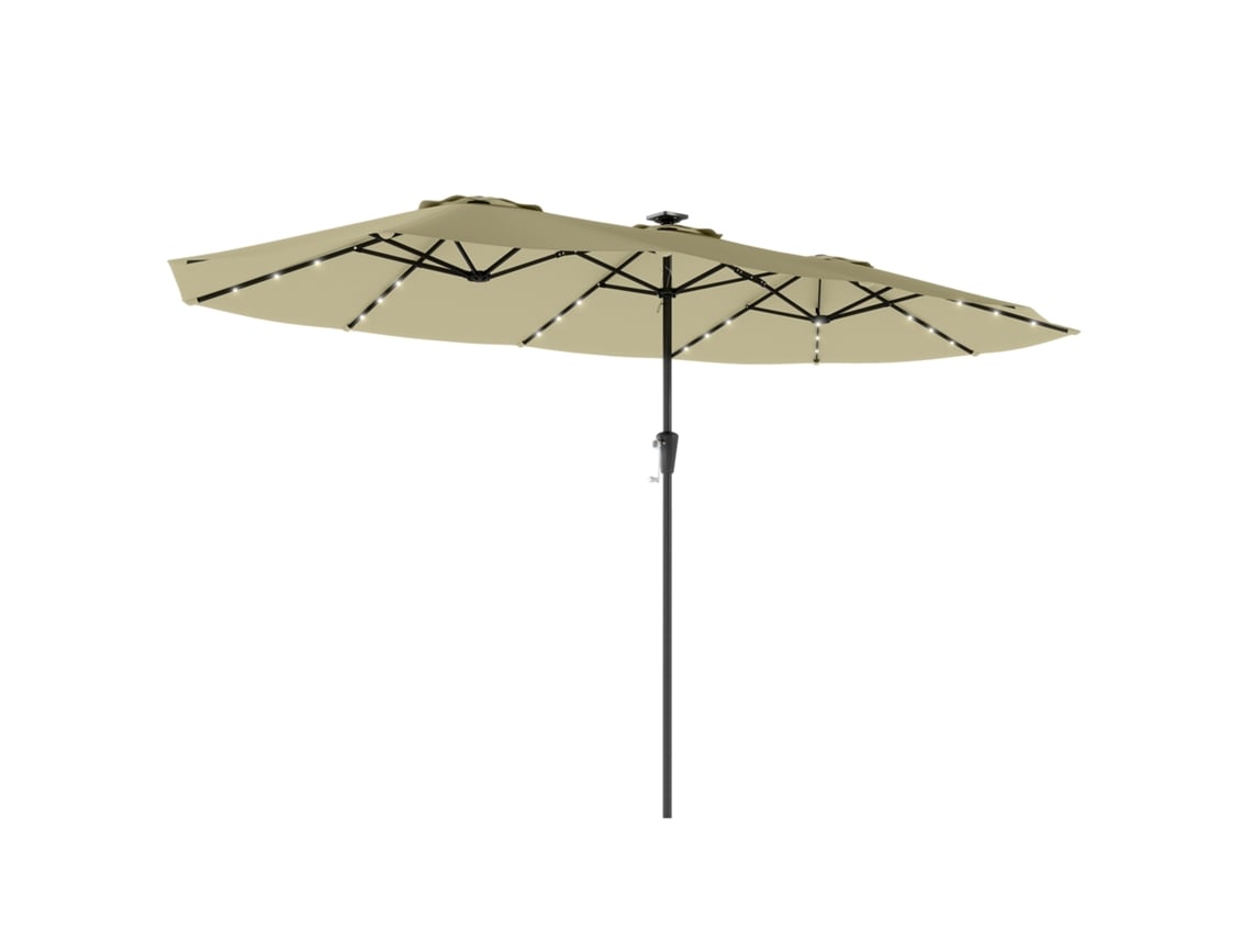 Sombrilla doble de jardín de 4x2 m, 36 LED, UPF50, con manivela, impermeable, color beige.