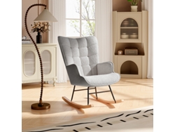 Sillón Mecedor De Felpa Teddy,estructura De Madera Y Metal,asiento Confortable,diseño Moderno Para Salón,dormitorio O Balcón,gris Claro