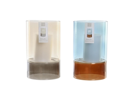 Portavelas DKD Home Decor Cristal Bicolor Cera (2 Unidades) (13 x 13 x 21 cm)